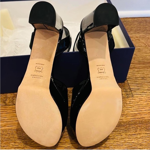 New In Box Stuart Weitzman “Real Deal” black patent leather platform sandals 7.5 - Picture 7 of 9